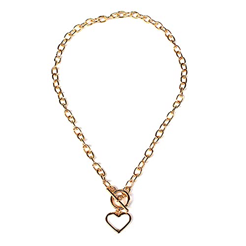 Yienate Punk Love Halskette Choker Dicke Kette OT Schnalle Liebe Herz Anhänger Vintage Halskette Schmuck für Frauen und Mädchen (Gold) von Yienate