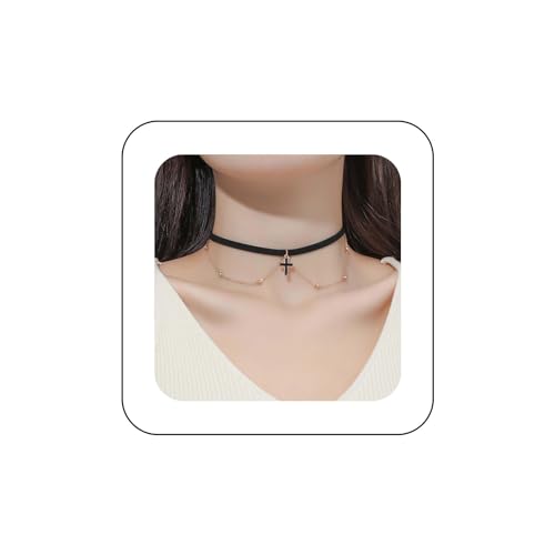 Yienate Punk Schwarzes Kreuz Samt Choker Halskette Vintage Gold Geschichtet Perle Halskette Schwarz Wildleder Seil Kette Choker Gothic Aussage Religiösen Gebet Kreuz Halskette Schmuck Für Frauen von Yienate