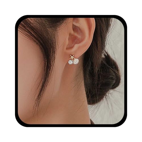 Yienate Winzige Goldene Seestern Muschel Ohrstecker Statement Asymmetrische Perle Strass Tropfen Ohrringe Boho Seestern Muschel Ohrringe Sommer Strand Ozean Schmuck Für Frauen Und Mädchen von Yienate