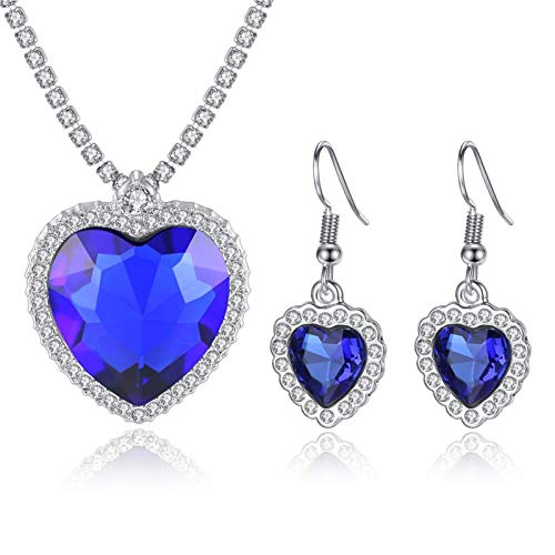 Yifnny Herz Des Ozeans Halskette, Classic Titanic Heart of the Ocean Halskette und Ohrringe Schmuckset Saphir-Anhänger-Halskette Blaue für Damen Hochzeit Prom Titanic Schmuck (Blau) von Yifnny