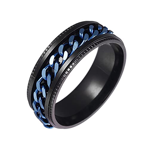 Yifnny Spinner Ring, Edelstahl Kette Spinner Ring Zappel Ring für Angst Verflechtungs-Spins Ring mit Gerillter Kante Coole Daumenring Schwarz Spinner Ringe für Damen Herren (Blau, 11) von Yifnny