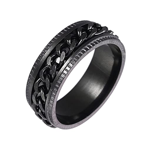 Yifnny Spinner Ring, Edelstahl Kette Spinner Ring Zappel Ring für Angst Verflechtungs-Spins Ring mit Gerillter Kante Coole Daumenring Schwarz Spinner Ringe für Damen Herren (Schwarz, 10) von Yifnny