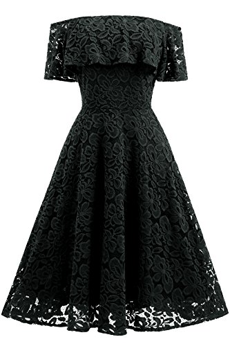 Yigoo Festliche Elegant Kleider Damen Festlich Hochzeit Spitzenkleider Vintage Abendkleid Schulterfrei Cocktailkleid Knielang A-line Rüschen Schwarz 2XL Yigoo Festliche Elegant Kleider Damen Festlich Hochzeit Spitzenkleider Vintage Abendkleid Schulterfrei Cocktailkleid Knielang A-line Rüschen Schwarz 2XL von Yigoo