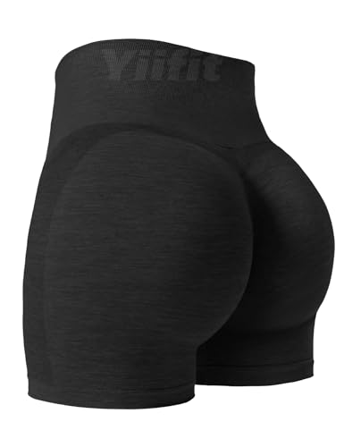 Yiifit Sport Shorts Damen Scrunch Butt Sportshorts High Waist Push Up Nahtlos Booty Gym Shorts Fitnesshose Kurz Hose Schwarz X-Small von Yiifit