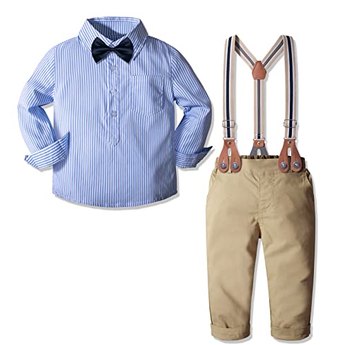 Yilaku Baby Jungen Kleidung Kleikind Anzug Hosen Hemd Strampler Hochzeit Taufanzug Festlich Bekleidungssets für Kleikind Kinder,Blue Stripe,80 von Yilaku