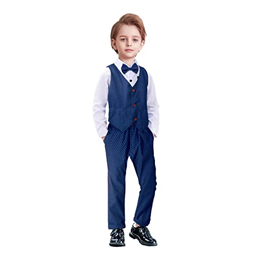 Yilaku Jungen Anzüge Smoking Formaler Blazer Page Boy Anzug Slim Fit für Hochzeit Geburtstag Kinder Anzug Set (Dunkelblau,100) von Yilaku