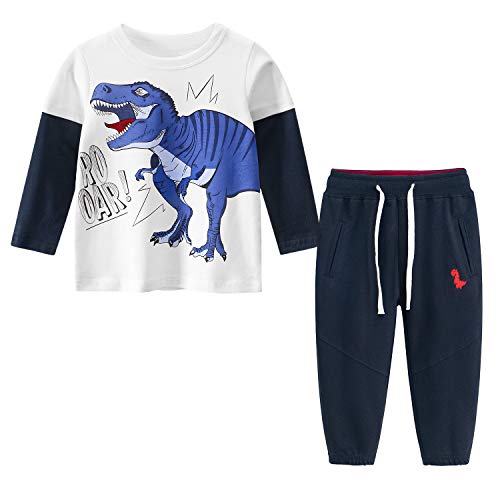 Yilaku Kinder Bekleidungsset Dinosaur Langarm Sweatshirt Jungs + Hosen Outfit Set Kinder Kleidung Jungen Schulkleidung Pullover Trainingsanzug（Blauer Dinosaurier，8-9 Jahre） von Yilaku