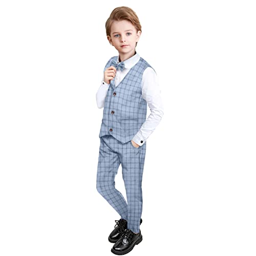 Yilaku Kleinkind Jungen Smoking Set Kleine Jungen Gentleman Anzüge Set Langarm Winter Hochzeit Outfit Kleidung Set (Blau, 130) von Yilaku