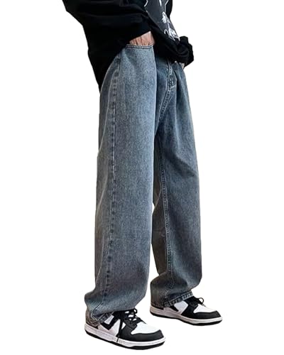 Herren Jeans Baggy Jeans Hip Hop Straight Leg Jeanshose Vintage Denim Hosen Teenager Jungen Skateboard Hosen Streetwear Blau M von Yimutian