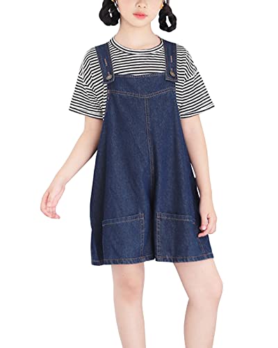 Kinder Mädchen Jeanskleid Jeans Latzkleid Jeans Latzrock Kinder Jeansskirt Jeansrock Verstellbar Träger Jeanskleid Blau 140 von Yimutian