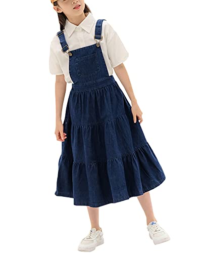 Yimutian Mädchen Rock Jeans Latzrock Denim-Kleid Latzkleid Jeanskleid Kinder Freizeit Jeans Latzkleider Overall mit Hosenträger Blau 130 von Yimutian