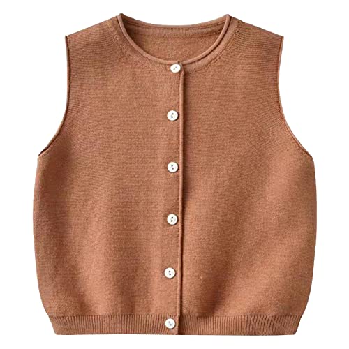 Yimutian Kinder Baby Jungen Strickweste, Mädchen Pullunder Ärmellos Baumwolle Sweater Pullover Kinder Gestrickte Weste Top Braun 110 von Yimutian