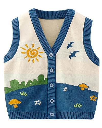 Yimutian Mädchen Jungen Pullunder Gestrickte Weste V Ausschnitt Strickweste Kinder Ärmellos Strickpullover für Frühling Herbst Winter Blau 80 von Yimutian