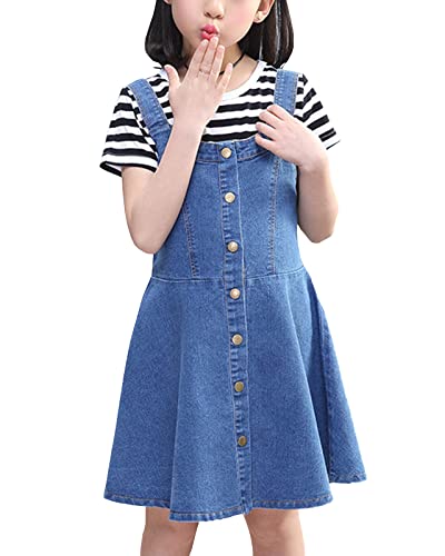 Yimutian Mädchen Schnall Denim Latzrock Elastisch Kinder Jeans Latzkleid Jeans Latzrock Jeansskirt Jeansrock Blau 130 von Yimutian