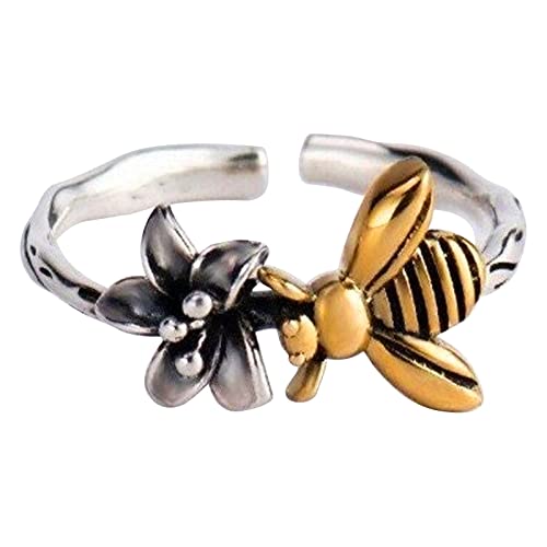 Blumen-Staubblätter-Ring, weiblich, versilbert, Retro, hergestellt altes Temperament, individuelle kleine Ring-Packungen für Teenager-Mädchen, khaki, Einheitsgröße von Yinguo