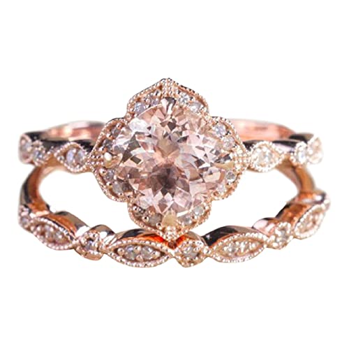 Blumenform Roségold Ring Strass Verlobungsring Ehering Set Blume Strass Ring Set Full Diamant Ring Größe 5 10 Ring Pack für Männer, rose gold, 32 von Yinguo