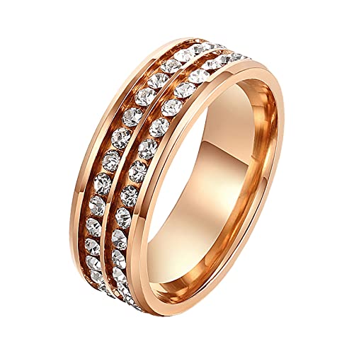 Bulk Ringe Full Herren Zwei von und Damen Universal Ringe Diamant Reihen Ringe Einfache Ringe für Frauen, rose gold, 11 von Yinguo