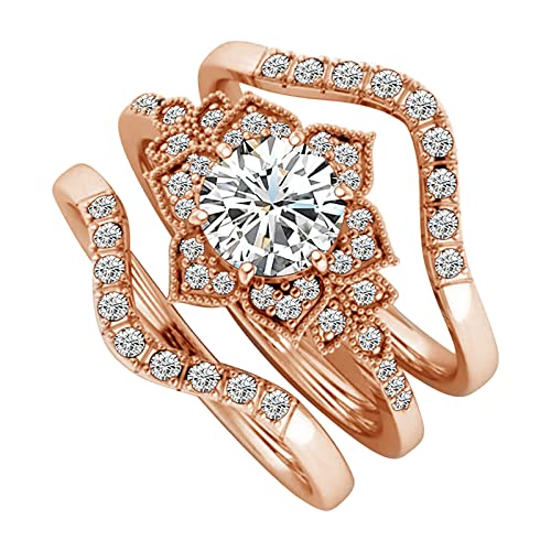 Harzringe Set Mode Damen Ring Set Damen Kristall Ringe Set Frauen Mode Zirkonia Schnitzerei Retro Ringe Set Herren Sprossen, rose gold, 9 von Yinguo