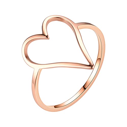 Herzförmiger Ring aus Titanstahl, einfarbig, Edelstahl, Herzform, für Herren, rose gold, 34 von Yinguo