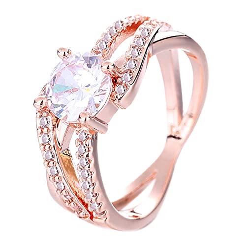 Neue Ring Weibliche Zirkon Voll Diamant Ring Set Diamant Ring Mode Doppel Kreis Hochzeit Diamant Quadrat Damen Ring Platin Ehering Valentinstag Geschenk Thanksgiving Geschenk Ring Schmuck, rose gold, von Yinguo