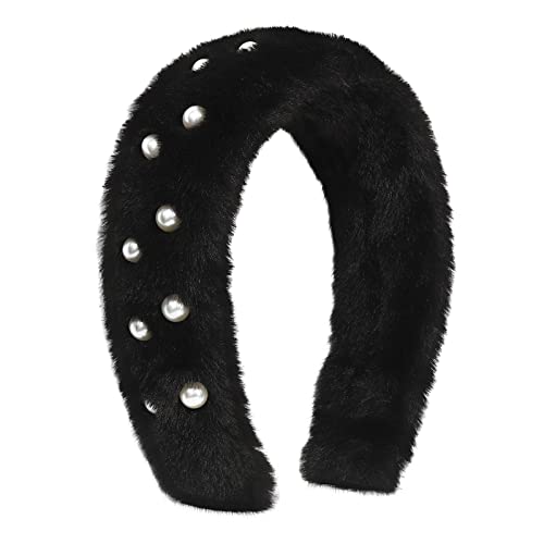 Om Stirnband Mode Stirnbänder für Frauen Mädchen Stirnbänder Vintage Stirnband Breite Oberseite Knoten Perlen Haarreifen Für Casual Hochzeit Schweißbänder Jungen (Schwarz, Einheitsgröße) von Yinguo