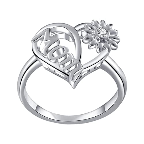 Punk-Ringe-Set Sonnenblume Sonnenblume Herz Ring Liebe Mama Ringe für Frauen Kreative Liebe Mutter Sonnenblume Gänseblümchen Silberfarben Fingerring Geschenk für Muttertag Modeschmuck, gold, 32 von Yinguo