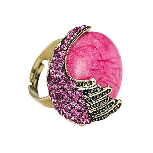 Ring mit Strasssteinen, offen, verstellbar, Schmuck, Geburtstagsantrag, Geschenk, Braut, Verlobung, Party, Vintage-Ringe für Männer, hot pink, Einheitsgröße von Yinguo