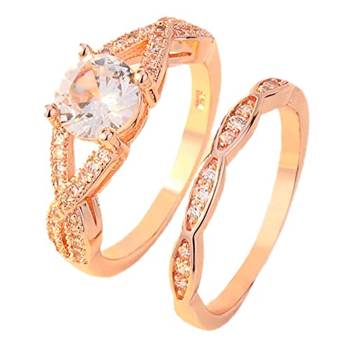 Runde Form Rose Gold Ring Vier Krallen Strass Verlobungsring Ehering Set Runde Strass Ring Set Full Diamond Ring Größe 6 10 Ring Bündel für Frauen, rose gold, 36 von Yinguo