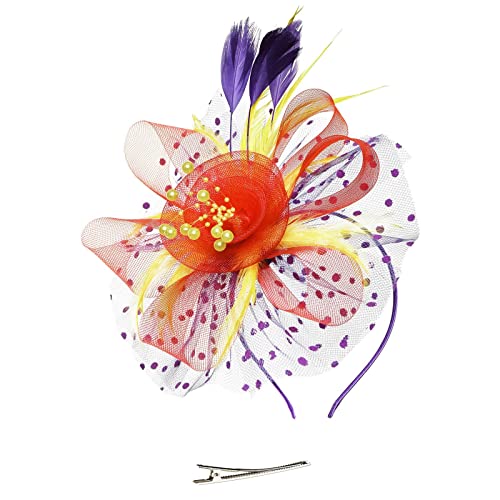 Stirnbänder, rutschfest, modischer Hut für Damen, Hochzeit, Blume, Cocktail, Netzfedern, Haarspange, Teeparty, Stirnband (b-orange, Einheitsgröße) von Yinguo