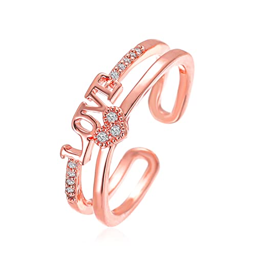 Verstellbarer Ring mit Öffnung Verlobung Rundschliff Zirkone Frauen Eheringe Schmuck Ringe für Frau Nette Passende Ringe, rose gold, Einheitsgröße von Yinguo