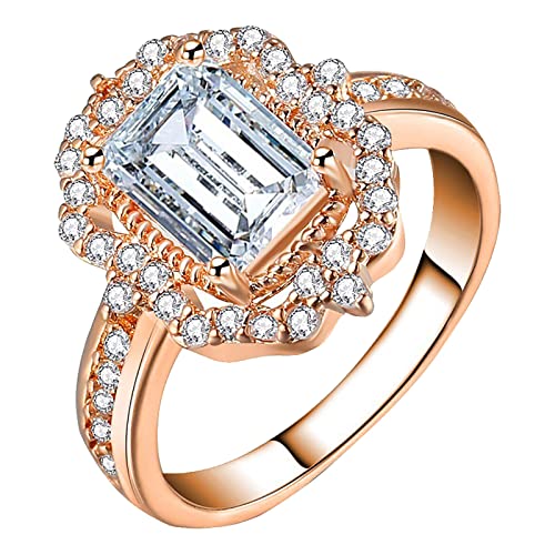 Wellenringe für Frauen Mode Damen Zirkonia Bling Diamant Verlobung Ehering Kristall Ring Set, rose gold, 34 von Yinguo