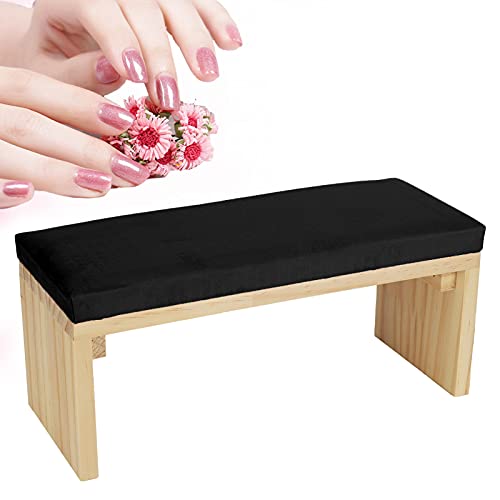 Nail Art Handauflage Kissen, Professionelle Nail Art Handkissen Matte Weiches PU Leder Holzständer Armauflage Kissen für Nagelstudio(Schwarz) von Yinhing