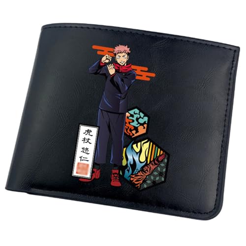 Yinova Jujut-su Kais-en Portmonee Anime, Zweifach Gefalteter Geldbörse Klein, PU-Leder Wallet Geldbörsen mit Münzfach, für die Schule Familie Jungen Mädchen Anime Fans(Color:Black 1) von Yinova