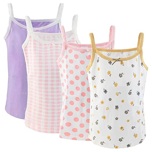 Yintry Bedruckte Unterhemden für Mädchen Baumwollunterhemd/Tanktops für 2-12 Jahre Elastische Cami-Westen 4er-Pack von Yintry