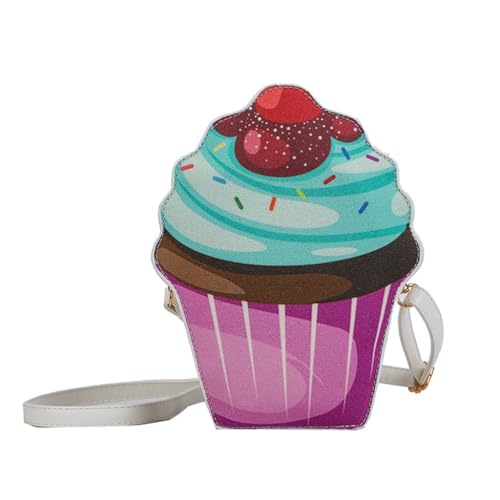 Yisawroy Cupcake-Tasche für Mädchen, PU-Leder, Umhängetasche, kleine Cupcake-Geldbörse, Handy-Umhängetasche, verstellbarer Schultergurt, violett von Yisawroy