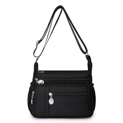 Yisawroy Damen-Umhängetasche mit mehreren Taschen, großes Fassungsvermögen, Reisetasche, Kuriertasche, lässig, leicht, für Mütter, Schwarz von Yisawroy