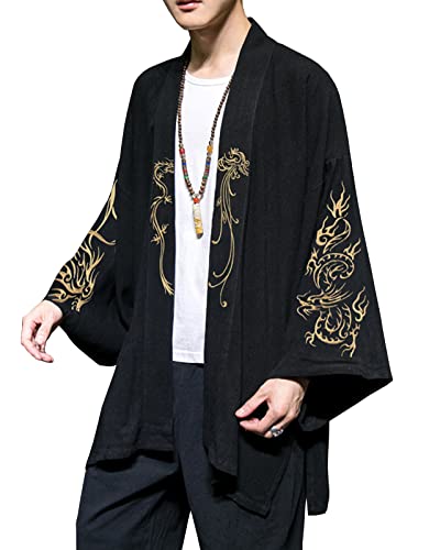 Yishengwan Herren Japanische Kimono Jacke Robe Haori Kleidung Stile Cardigan Jacke Robe Open Front Kostüm Bademantel Nachtwäsche Schwarz 3XL Yishengwan Herren Japanische Kimono Jacke Robe Haori Kleidung Stile Cardigan Jacke Robe Open Front Kostüm Bademantel Nachtwäsche Schwarz 3XL von Yishengwan
