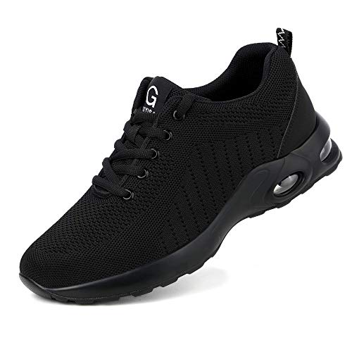 YisiNP Arbeitsschuhe Stahlkappe Sicherheitsschuhe Damen und Herren Sommer Sportlich Atmungsaktiv Turnschuhe, 9191 Schwarz, 42EU von YisiNP