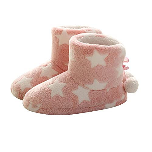 YisiNP Hausstiefel Damen Plüsch Hausschuhe Winter Hüttenstiefel Hoch Stiefel Warm Gefüttert, Rosa, 38/39 EU von YisiNP