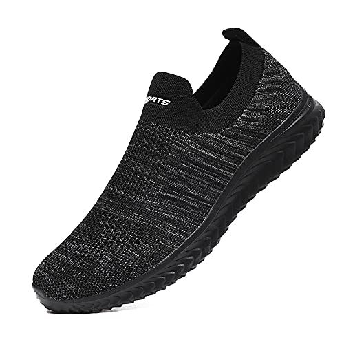 YisiNP Mesh Sneaker Damen Herren Sportschuhe Slip on Laufschuhe Ohne Schnürsenkel Männer Schuhe Sneakers Fitnessschuhe, Dunkelgrau, 44 EU von YisiNP