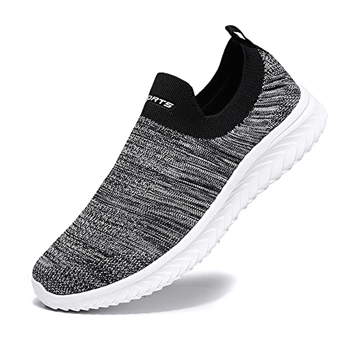 YisiNP Mesh Sneaker Damen Herren Sportschuhe Slip on Laufschuhe Ohne Schnürsenkel Männer Schuhe Sneakers Fitnessschuhe, Grau, 44 EU von YisiNP