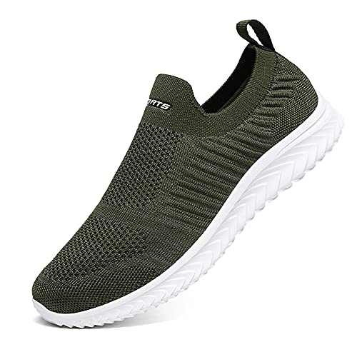 YisiNP Mesh Sneaker Damen Herren Sportschuhe Slip on Laufschuhe Ohne Schnürsenkel Männer Schuhe Sneakers Fitnessschuhe, Grün, 42 EU von YisiNP