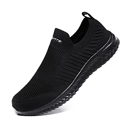 YisiNP Mesh Sneaker Damen Herren Sportschuhe Slip on Laufschuhe Ohne Schnürsenkel Männer Schuhe Sneakers Fitnessschuhe, Schwarz, 38 EU von YisiNP