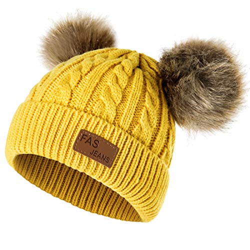 Yixda Baby Kids Winter Mütze Mädchen Jungen Warm Fellbommel Beanie Hüte (Gelb) von Yixda