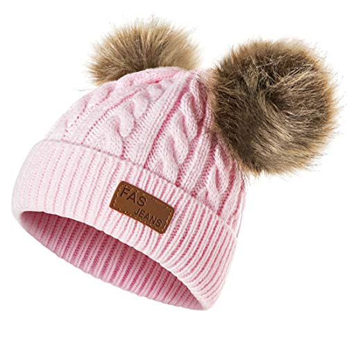 Yixda Baby Kids Winter Mütze Mädchen Jungen Warm Fellbommel Beanie Hüte (Rosa) von Yixda