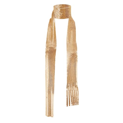Damen-Schal mit Glitzer-Pailletten, glitzernd, Metall, lang, schmaler Schal, Halstuch für Abend, Schwimmen, Party, Club, Gold, Einheitsgröße Damen-Schal mit Glitzer-Pailletten, glitzernd, Metall, lang, schmaler Schal, Halstuch für Abend, Schwimmen, Party, Club, Gold, Einheitsgröße von Ylucky