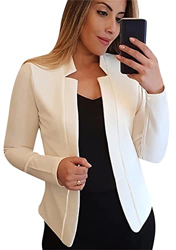 Yming Frauen Reverskragen Blazer Damen Freizeitjacke Open Front Mit Taschen Casual Blazer Weiß L von Yming