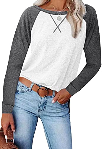 Yming Frauen Langarm Mode Gestreifte Baumwolle T-Shirt Rundhals Lose Cool Shirt Casual Basic Sommer Tops Weiß S von Yming