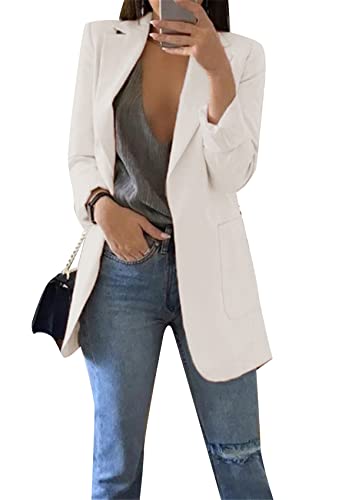 Yming Damen Blazer Langarm Freizeitjacke Lose Strickjacke Ohne Knopf Weiß M von Yming