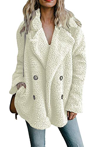 Yming Damen Kurze Jacke Winter Warme Jacke Weicher Teddy Fleece Mantel Kunstpelz Mantel Weiß 3XL von Yming